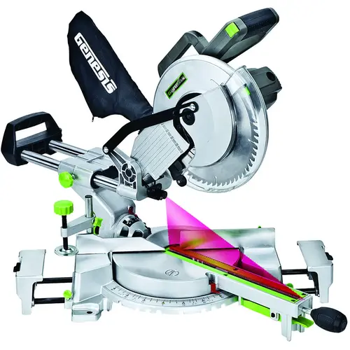 Genesis GMSDR1015LC Miter Saw, 10 in Dia Blade, 3 x 12 in at 0 x 90 deg, 3 x 8-1/4 in at 45 x 90 deg Cutting Capacity