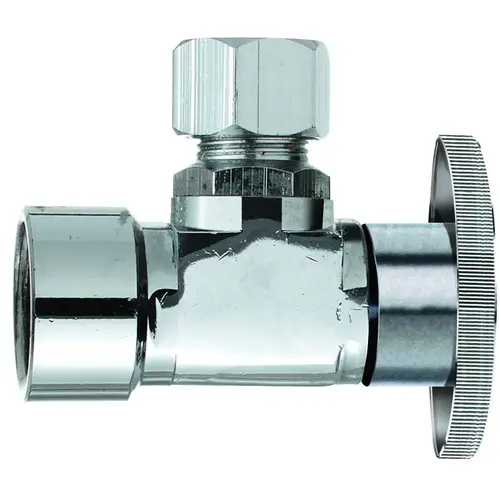 Shut-Off Valve, 1/2 x 3/8 in Connection, FIP x Compression, Brass Body Chrome