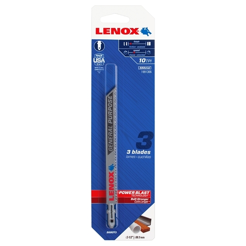 Lenox 1991366 Jig Saw Blade, 3/8 in W, 5-1/4 in L, 10 TPI - pack of 3