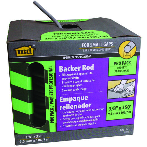 Backer Rod, 3/8 in Dia, 350 ft L, Polyethylene, Gray