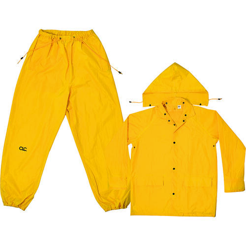 Rain Suit, M, 170T Polyester, Yellow, Detachable Collar