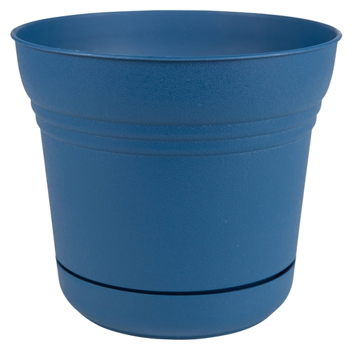 Planter, 14 in Dia, 14-1/2 in W, Saturn Design, Classic Blue, Matte