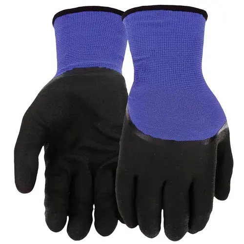 Dipped Gloves, Men's, M, Elastic Knit Wrist Cuff, Nitrile Coating, Polyester Glove, Black/Blue