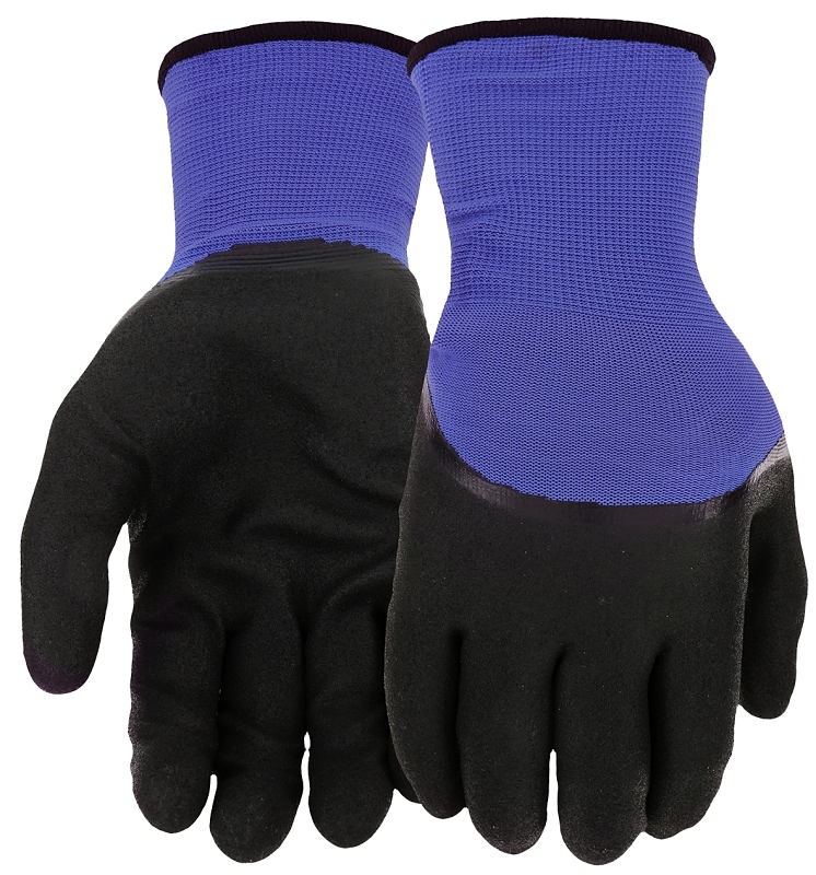 West Chester 93056/M Dipped Gloves, Men's, M, Elastic Knit Wrist Cuff, Nitrile Coating, Polyester Glove, Black/Blue