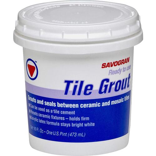 Savogran 12861 Tile Grout, Paste, Mild Ammonia, Bright White, 1 pt