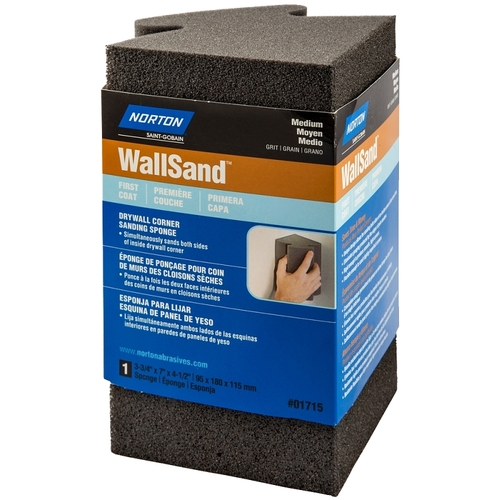 Norton 07660701715 WallSand Drywall Sanding Sponge, 7 in L, 4-1/2 in W, 3-3/4 in Thick, Medium Grade