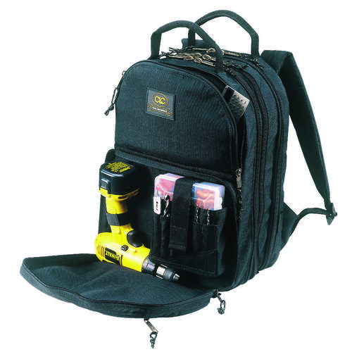 Backpack, 13 in W, 9 in D, 17-1/2 in H, 75-Pocket, Polyester, Black