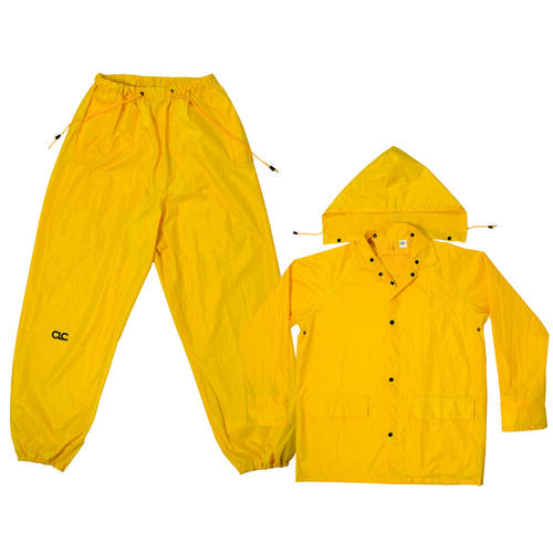 Rain Suit, L, 170T Polyester, Yellow, Detachable Collar