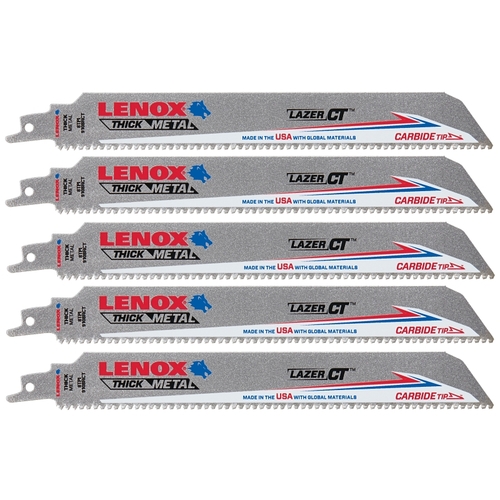 Reciprocating Saw Blade, 1 in W, 9 in L, 8 TPI, Carbide Cutting Edge - pack of 5