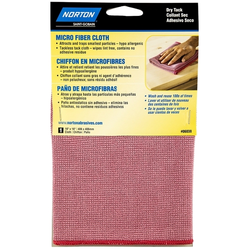 Cleaning Cloth, 16 in L, 16 in W, Microfiber, Red