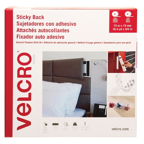VELCRO Brand VEL-30633-GLO Sticky Back Tape, 16.4 yd L, 3/4 in W, White