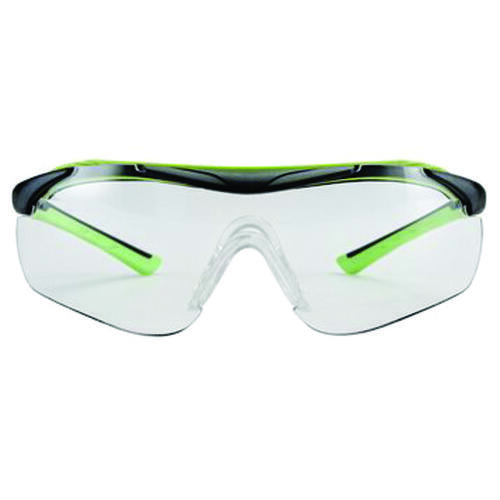 47100-WZ4 Sport-Inspired Safety Glasses, Anti-Fog, Anti-Scratch Lens, Wraparound Frame, Green/Neon Black Frame