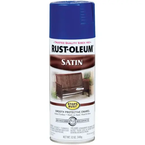 STOPS RUST Enamel Paint, Low Satin, Sapphire, 12 oz, Aerosol Can