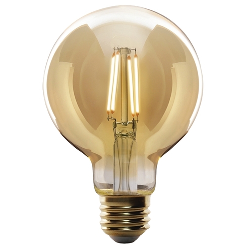 Filament LED Bulb, Decorative, Globe, G25 Lamp, 60 W Equivalent, E26 Lamp Base, Dimmable, Amber Clear