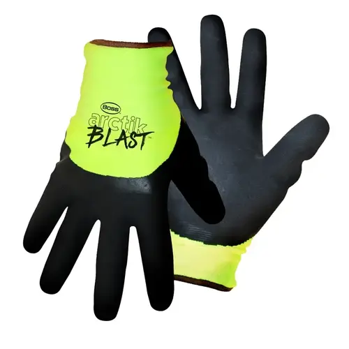 Boss 7845L Arctik Blast Gloves, Men's, L, Knit Wrist Cuff, Latex Coating, Nylon Glove, Black/Green Pair