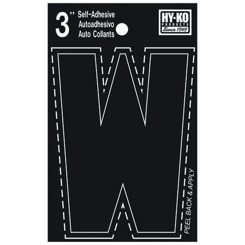 30400 Series Die-Cut Letter, Character: W, 3 in H Character, Black Character, Vinyl