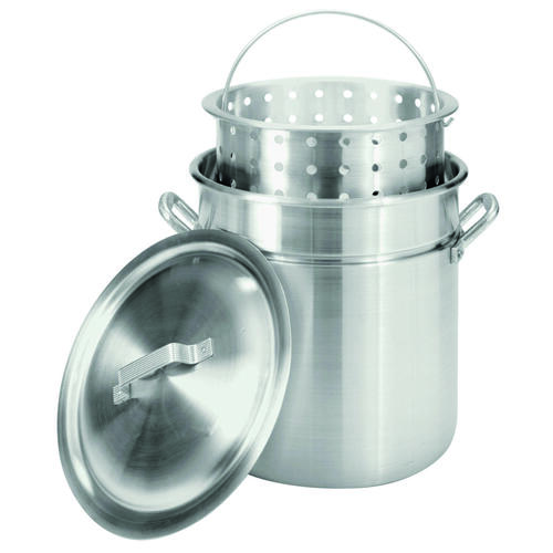 Stock Pot with Basket, 42 qt Capacity, Aluminum, Riveted Handle