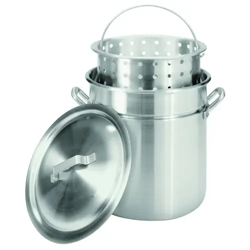 Bayou Classic 4042 Stock Pot with Basket, 42 qt Capacity, Aluminum, Riveted Handle Silver