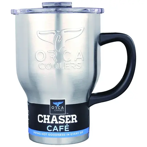 Chaser Series Coffee Mug, 20 oz Capacity, Stainless Steel Black/Clear/Silver