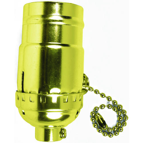 Pull Chain Lamp Socket, 250 V, 250 W, Brass Housing Material, Yellow