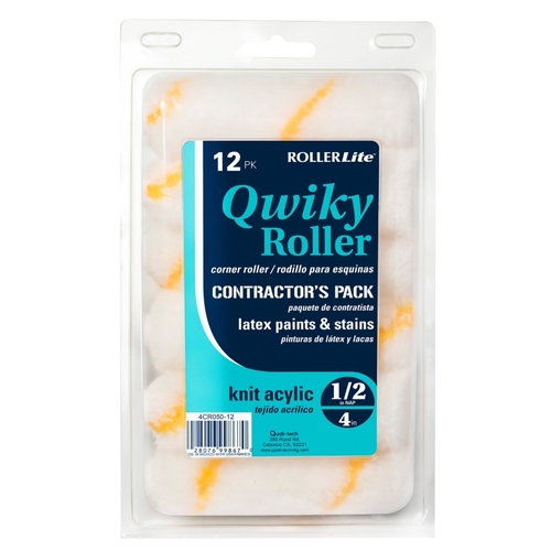 Qwiky Mini Roller Cover, 1/2 in Thick Nap, 4 in L, Acrylic Cover, Gold/White - pack of 12