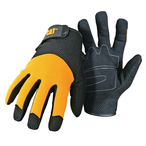 CAT CAT012215M 012215M Utility Gloves, M, Wrist Strap Cuff, Synthetic Leather, Black/Yellow