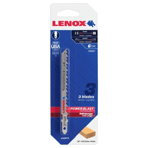 Lenox 1990847 Jig Saw Blade, 5/16 in W, 4 in L, 6 TPI - pack of 3