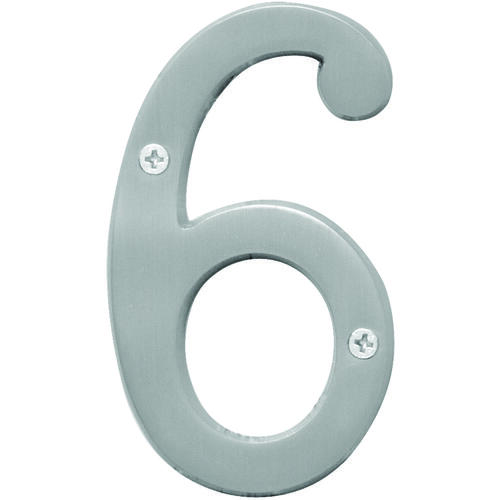 Prestige Series House Number, Character: 6, 4 in H Character, Nickel Character, Solid Brass