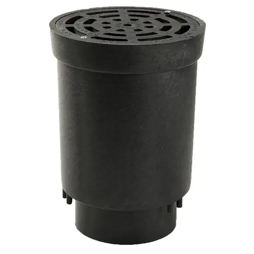 6" Black Round Surface Drain Inlet With Black Plastic Grate For Flo-well