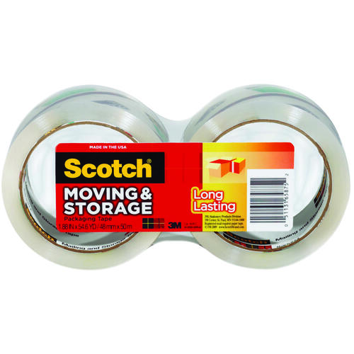 SCOTCH 3650-2 Packaging Tape, 54.6 yd L, 1.88 in W, Polypropylene Backing, Clear - pack of 2