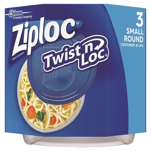 Ziploc 18036 Twist 'N Loc Small Round Containers & Lids, 16 Oz, 3