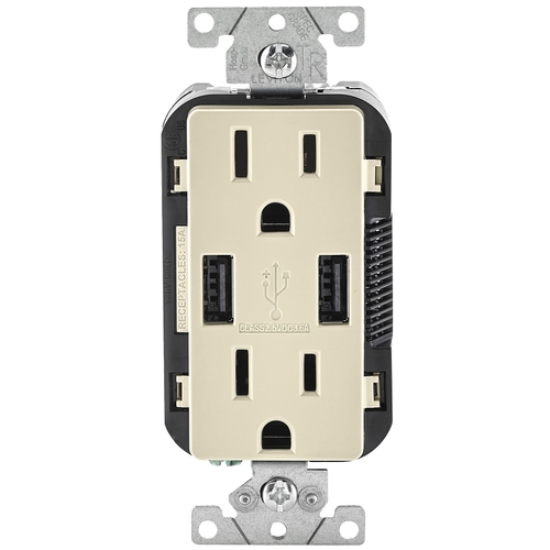 Decora R08-T5632-0BT T5632-0BT USB Charger and Receptacle, 2 -USB Port, Light Almond