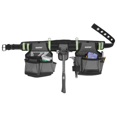 Bucket Boss 55105-HV Professional Series HV Contractor's Rig, 52 in Waist, Poly Fabric, Sliver, 29-Pocket