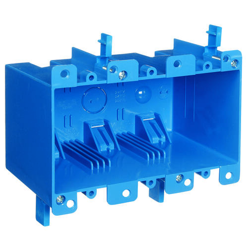 Carlon B355R Outlet Box, 3 -Gang, PVC, Blue, Clamp Mounting