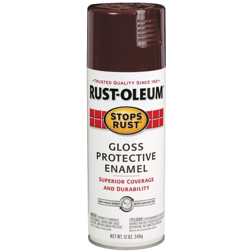 STOPS RUST Protective Enamel Spray Paint, Gloss, Kona Brown, 12 oz, Aerosol Can