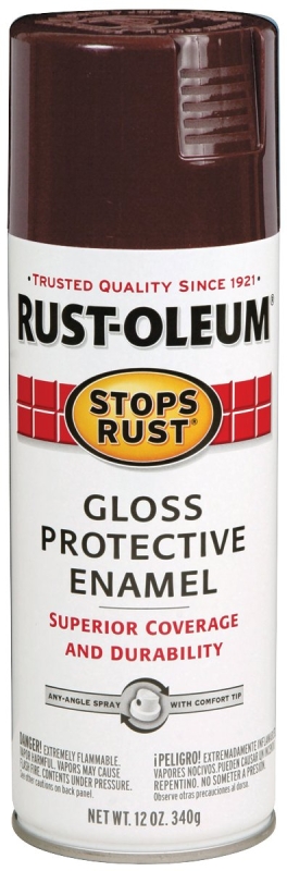 Rust-Oleum 267112 STOPS RUST Protective Enamel Spray Paint, Gloss, Kona Brown, 12 oz, Aerosol Can