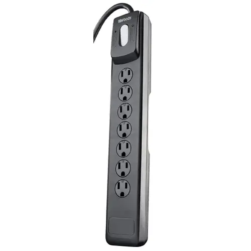 Woods 41496 7-Outlet 1440J Black Surge Protector Strip with 10 Ft. Cord