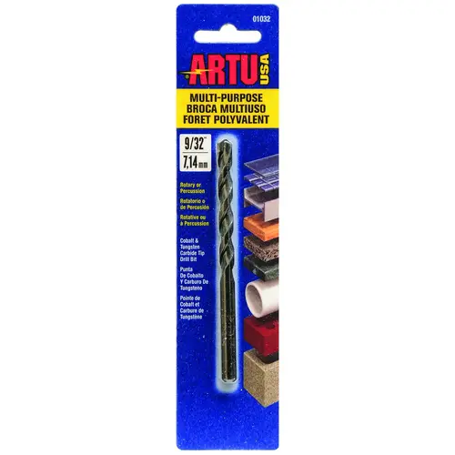 ARTU 01032 Jobber Drill Bit, 9/32 in Dia, 4-3/8 in OAL, Parabolic Flute, 9/32 in Dia Shank, Straight Shank Black Oxide