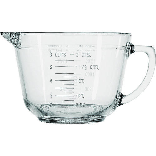 ANCHOR HOCKING 81605L11 Measuring Cup, 2 qt Capacity, Glass, Clear