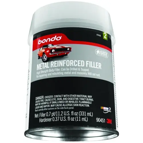 Bondo 90451 Reinforced Filler, 0.7 pt Can, Putty, Pungent Metallic Gray
