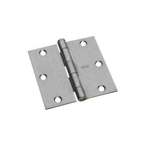 Square Corner Door Hinge, 3-1/2 in H Frame Leaf, Steel, Satin Chrome, Full-Mortise Mounting