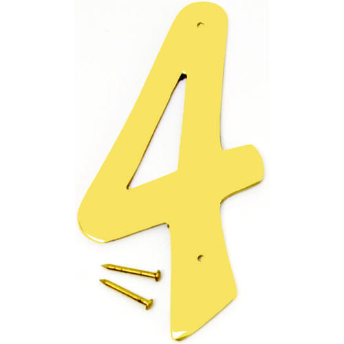 House Number, Character: 4, 4 in H Character, 2-1/2 in W Character, Brass Character, Brass