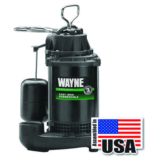 Wayne CDU-800 Sump Pump, 1-Phase, 10 A, 120 V, 0.5 hp, 1-1/2 in Outlet, 20 ft Max Head, 2040 gph, Iron
