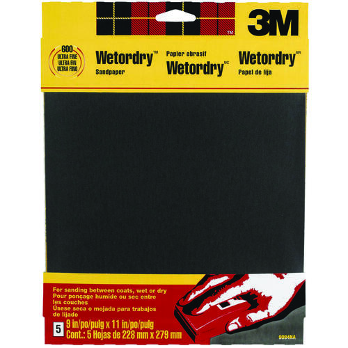 3M 9084NA Sandpaper, 11 in L, 9 in W, 600 Grit, Ultra Fine, Silicone