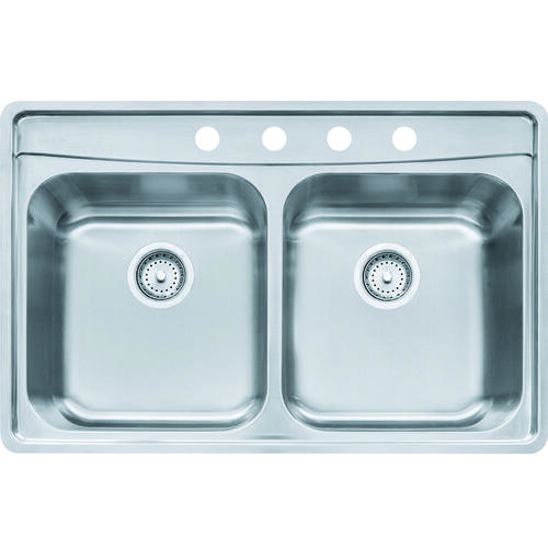 Franke EVDCG904-18 Evolution Series Kitchen Sink, 4-Faucet Hole, 22-1/2 in OAW, 33-1/2 in OAD, 9 in OAH, 2-Bowl