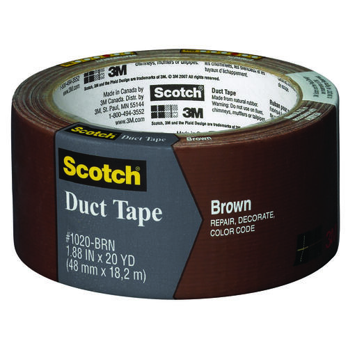 SCOTCH 3920-BR Duct Tape, 20 yd L, 1.88 in W, Polyethylene-Coated Cloth Backing, Brown