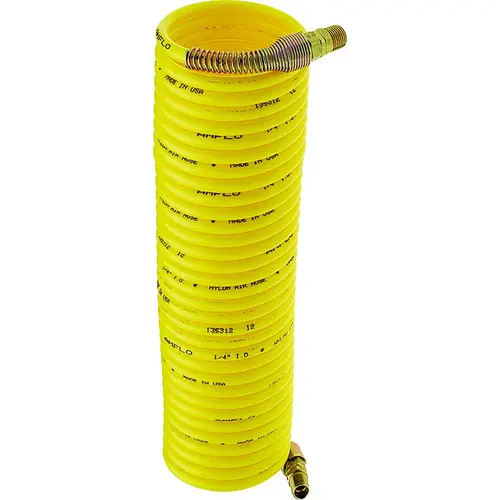 Air Hose, 1/4 in OD, 50 ft L, MNPT, 200 psi Pressure, Nylon, Yellow