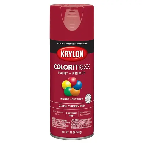 COLORmaxx Spray Paint, Gloss, Cherry Red, 12 oz, Aerosol Can - pack of 6