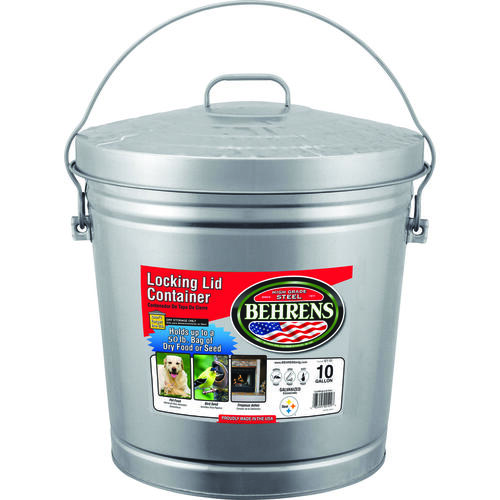 Locking Lid Can, 10 gal Capacity, Galvanized Steel, Silver