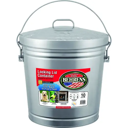 Behrens 6110 Locking Lid Can, 10 gal Capacity, Galvanized Steel, Silver